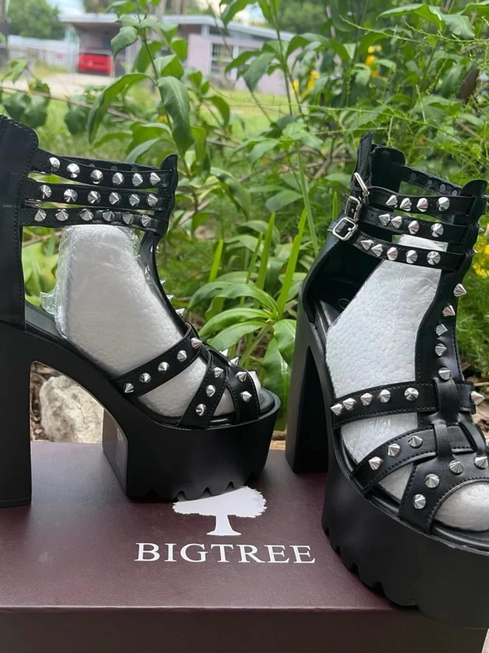 Black Spiked Platform Sandals - Women